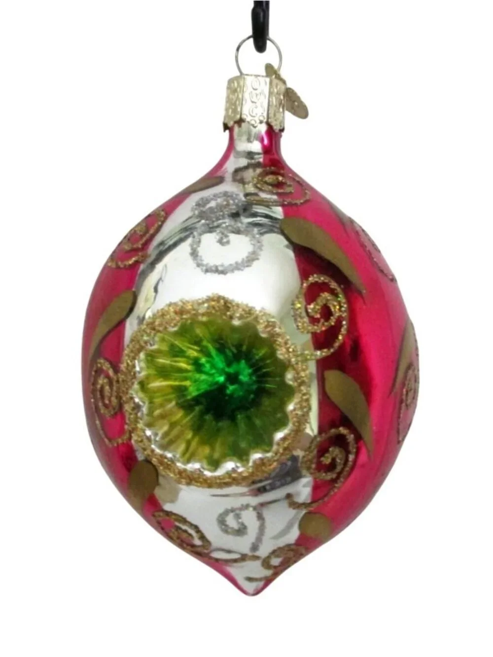 Vintage Old World Christmas Teardrop Indent Glass Christmas Ornament Bauble 4 In